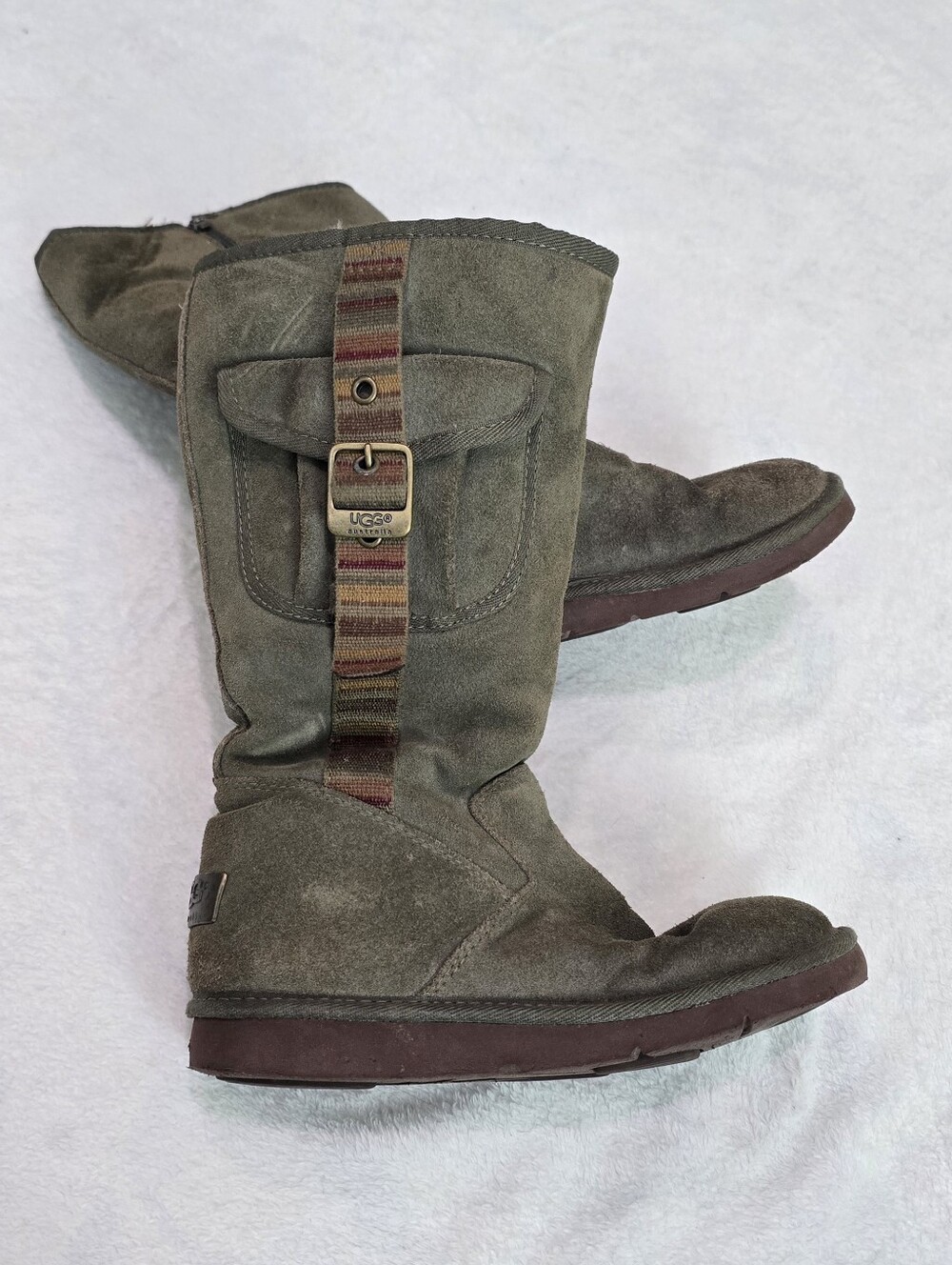Women's UGG Boots Australia Retro Cargo 1895 Olive Green Fur Lined Buckle Size 7